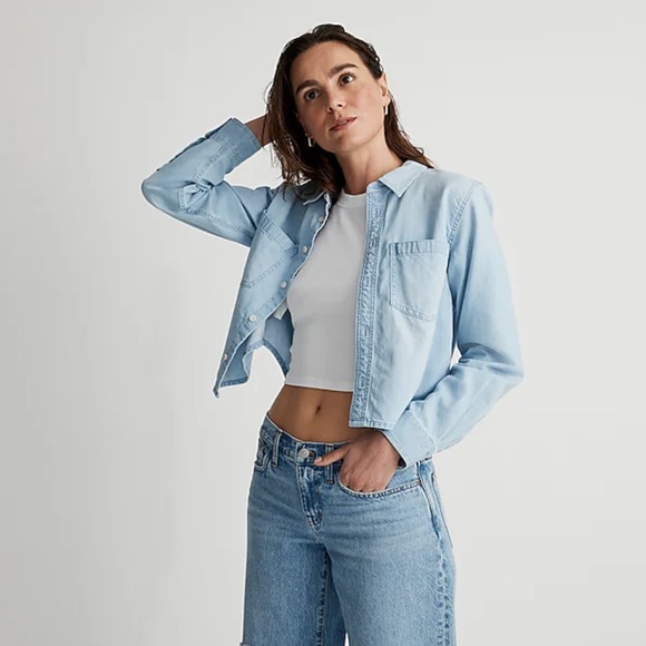 EUC Madewell Cotton Hemp Cropped Denim Button Down in Southrush Wash Size XS - Picture 4 of 5